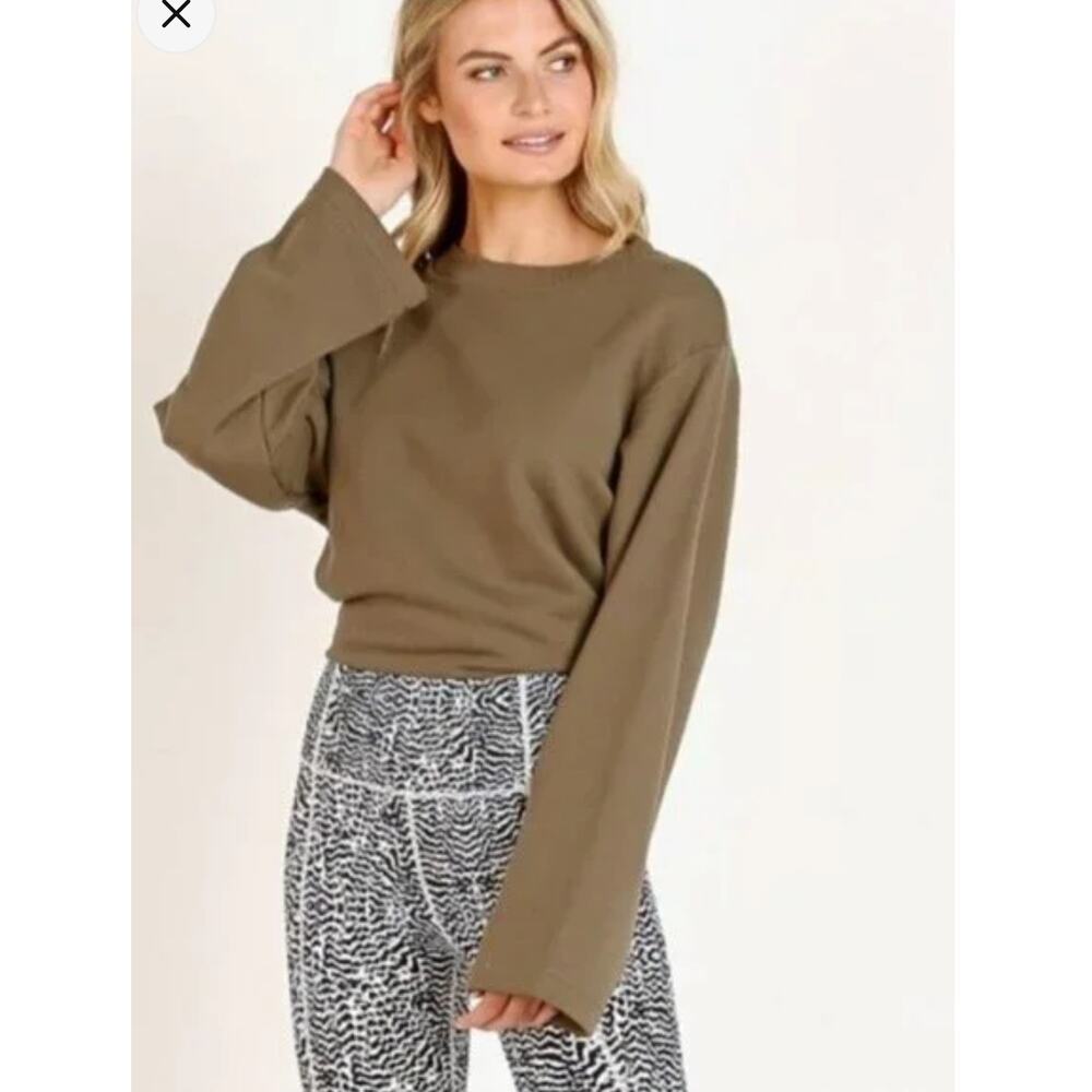 Varley Weymouth Crewneck Sweatshirt Tie Back Cut Out Olive Womens Size Medium - Picture 12 of 12